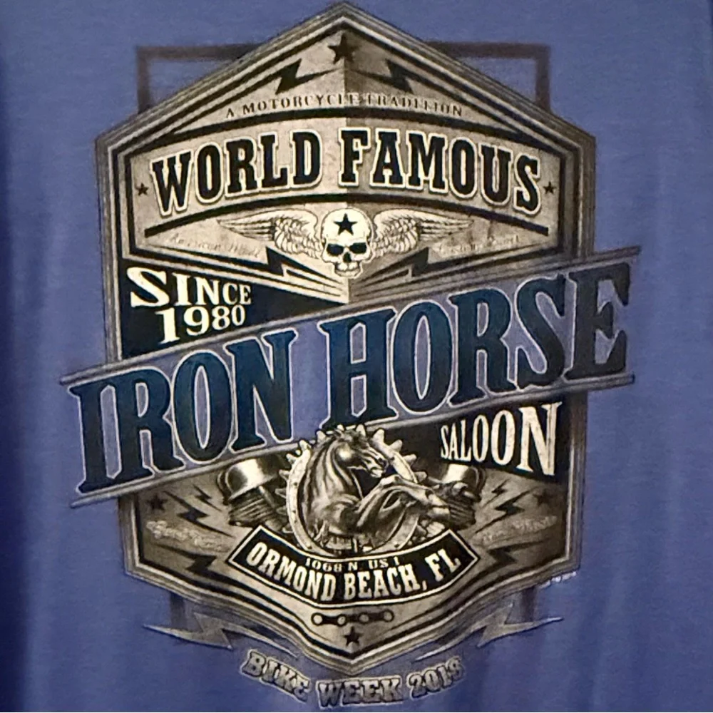 Iron Horse Saloon Bike Week 2018 T-Shirt XL Blue Ormond Beach Biker Bar - Picture 3 of 7